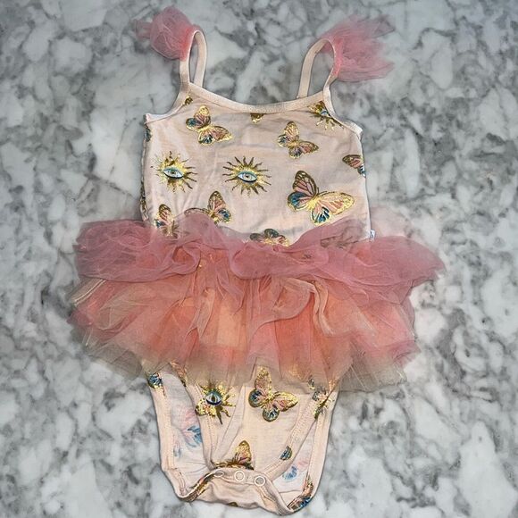 POSH PEANUT FIONA RUFFLED TULLE SMOCKED BODYSUIT DRESS 2T - Picture 1 of 8